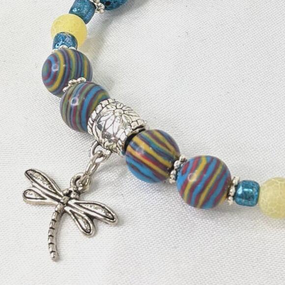 Dragonfly Bracelet Artisan Picasso Jasper Gemstones Diffuser Lava Rock Beads NEW - Picture 9 of 12